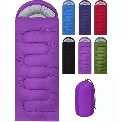 Sleeping Bags for Adults & Kids Sleeping Bag 3 Season, Ultralight Carry Bag, Adult Blanket, Lightweight Compact for Outdoor Camping, Travel, Hiking, Indoor & Outdoor Use (Purple)