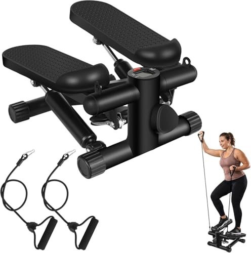 Mini stepper per esercizi a casa, resistenza regolabile per scale con monitor LCD, pedali antiscivolo e fasce di resistenza per allenamento cardio completo del corpo