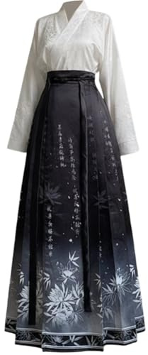 Muteitt Ensemble Jupe Longue Maxi Plissée Élégante Style Vintage À Motif Tête De Cheval, Inspiré des Costumes Traditionnels Chinois Hanfu Mamianqun De Dynastie Ming.