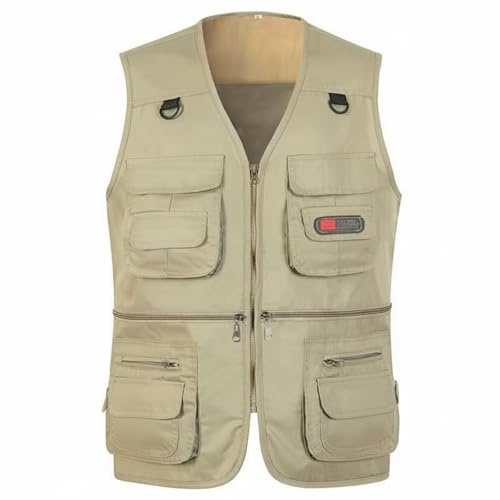 Wzmzjy Gilet sans Manche Homme Gilet Multi Poches Photographie Pêche Randonnée Veste de Terrain Polyester Anti Repassage Zip Souple Coupe Confort Adaptée au