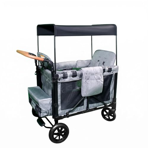 PETSOLA Twin Infant Carriage Push Wagon Cart Reclining Canopy Mesh Sides Storage Solutions Suitable for Park Walks Family Outings Errands, Gray, Gray, Two-Seater