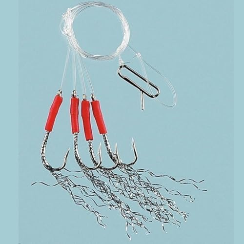 FLADEN Fishing - Single Packs of Sea Silver 4 Hooks Tinsel Sea Feathers Fishing Lure Rigs - Hook Size 2/0 - Excellent Deep Sea Rig for Mackerel and Cod [17-1284-2/0]