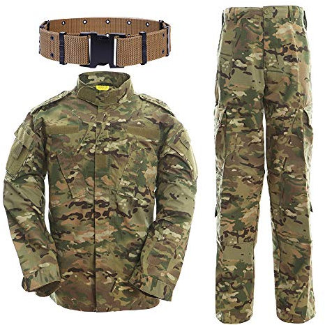 QMFIVE Taktisch Jacke Taktisch Uniform Softairjacke Taktische Männer BDU Kampf Jacke Shirt & Hosen Anzug Camo für Kriegsspiel Armee Militär Paintball Airsoft Jagd Schießen (MC, XL)