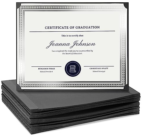 Certificate Holders - 48-Pack, Single-Sided, 8.5 x 11, Black - Bulk Diploma Covers & Certificate Folders for Employee Appreciation & Awards