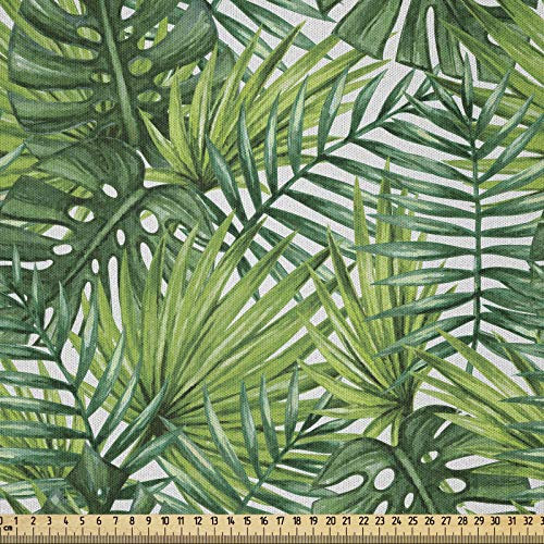 ABAKUHAUS Blatt Stoff als Meterware, Baum-Blätter Aquarell, Microfaser Multi Zweck Dekostoff für Kunsthandwerke, 3M (230x300cm), Hellgrün und Dunkelgrün