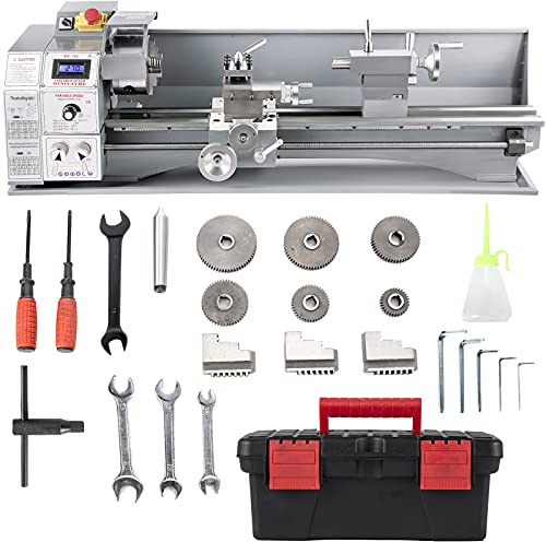 VEVOR Torno de Metal 750W 22x60 cm Torno de Trabajo de Metal Velocidad Variable 50-3000 RPM Contrapunto MT2 Mini Torno de Metal de Precisión para Torneado de Metales, Husillos, Prototipos, Modelos