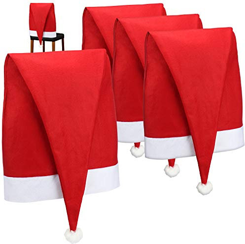 com-four® 4X Premium Stuhlhusse - Weihnachtsmütze für Stühle - Schonbezüge im weihnachtlichen Design - Sitzmöbel-Überzüge - Stuhlbezug für Weihnachten - Stuhlabdeckung