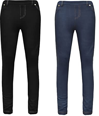 GW CLASSY OUTFIT 2X Girls Kids Skinny FIT Jeans Jeggings Trousers Legging Denim Looks Pants Age 5-13 Years UK Size* (2X Black-Navy Jeggings, 7-8 Years)