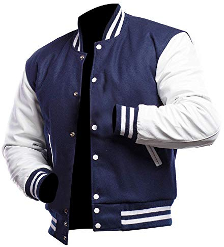 LP-FACON Manteaux universitaires pour hommes - College Baseball Bomber High School Black Letterman Jacket