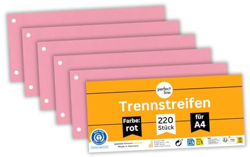 perfect line - 220 Trennstreifen für Ordner A4, Trennblätter aus Recycling-Karton, Farbe Rot, gelocht, Made in Germany, Blauer Engel zertifiziert