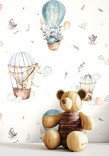 NEWROOM Tapete Blau Vliestapete Ballon - Kindertapete Kinder Türkis Weiß Tiere Heißluftballon Jugendtapete Verspielt Babytapete inkl. Tapezier-Ratgeber