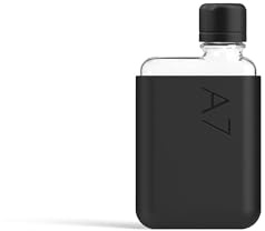 memobottle A7 (Black Ink) Bundle - 6oz (180ml) - Bottle, silicone sleeve & lid | Compact Flat Bottle for Bags & Pockets | BPA Free Tritan | Modern & Minimalist | For Gym, Work & Travel