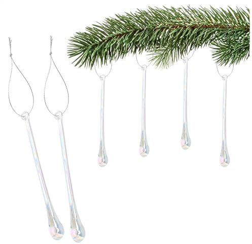 com-four® 6X Colgantes para árbol de Navidad Gotas de Hielo, Gotas de Vidrio - Colgador de Vidrio Adornos para árboles de Navidad para el árbol de Navidad (6X Gotas de Hielo - 1 tamaño)