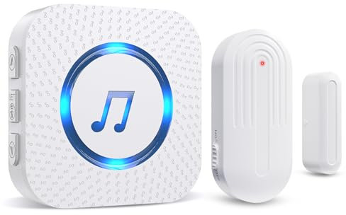 SANJIE Wireless Door Open Alarm Sensor Chime, 800FT Operating Range 55 Ringtones 5 Volume Level with LED Indicator,Door Alarm for Home Store Office Security When Opens,1 UK Plug in Receiver 1 Sensor