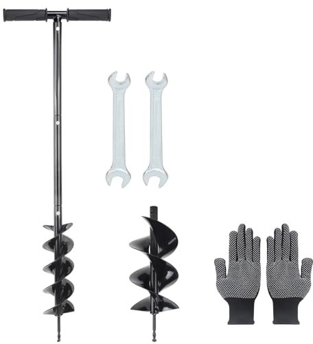 DBREAKS Juego de Brocas para Barrena de Jardín, Ø100mm*96cm Ahoyadora Manual+Ø150mm*40cm Taladro de Jardín, Broca Tierra Ahoyador de Jardín en Forma de T, Taladro Manual, Taladro de Tierra Manual