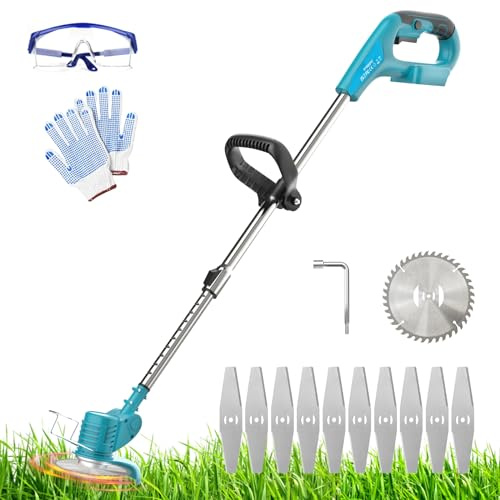 Elektro Rasentrimmer,18V Akku Rasentrimmer mit Teleskop-Stiel,und neigbarer Motorkopf, Flowerguard, Rasenkantenschneider für Rasenpflege,Garten (Ohne Akku)