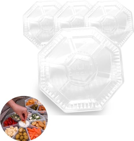 TULEBOLIAN 7 Section Transport Serving Set,3PCS Nibble Tray with lid,Serving Tray,Diameter 26 cm,Platter for Party Food,Reusable,Snack Plate, Snack Box, Dip, Tapas, Bowls, Serving Plates