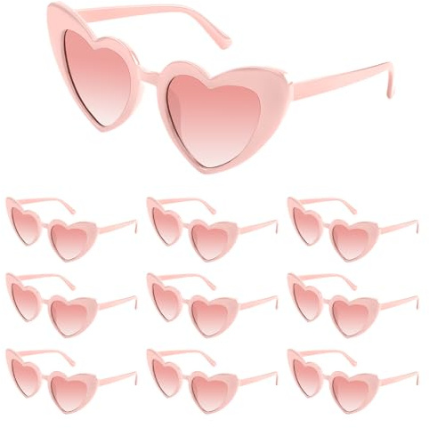Bouiexye, confezione da 5/10/20 occhiali da sole a forma di cuore, occhiali da sole vintage a forma di cuore per damigella d'onore, ideale per feste di matrimonio, Rosa, 6.02 inches