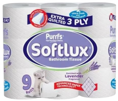 45 Pack Purrfs Softlux Bathroom Tissue, 3-Ply Extra Quilted, Lavender Fragrance, 45 Rolls