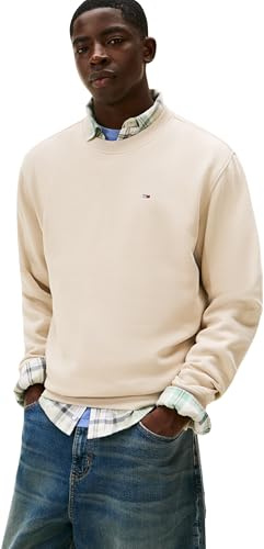 Tommy Jeans TJM Reg S Flag Crew Ext Dm0Dm20741 Sweat-Shirt à Enfiler, Beige (Gulf Sand), XXL Homme