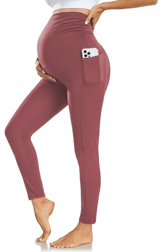 Nlieanuc Leggins Premama con Bolsillos Leggins Embarazada Mujer Cintura Alta Pantalones Premama Ropa Maternidad Elásticos Suave