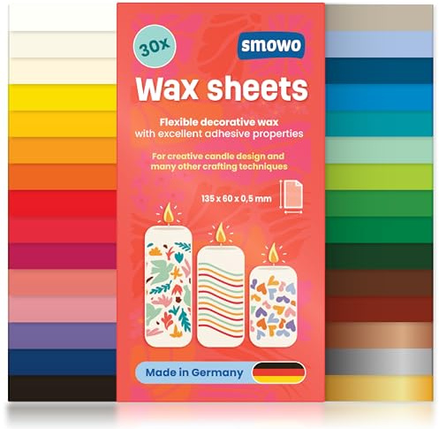 Smowo 30 placas de cera para decorar y diseñar velas, ideal para comunión, bautismo y manualidades, juego de placas de cera para velas DIY