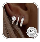 Adramata Boucles d'Oreilles Argent 925 pour Femme Plaquée Or 14 Carats Double Creoles Or/Argent 4 Broches Wrap Boucles d'Oreilles Piercings Oreille Helix Tragus Piercing Bijoux