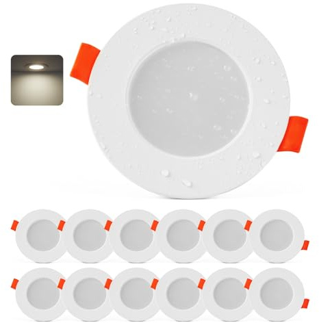 Sineyon Spot LED Encastrable Salle de Bain, Lot de 12 Spots de Plafond 4000K Blanc Neutre, 4W Spots Encastrable 68mm, Spot Extra Plat 25mm pour Cuisine Salon Chambre, Trou 65-80mm