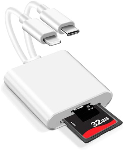 SD Kartenleser für iPhone/iPad, [Apple MFi-Zertifiziert] 2-in-1 USB-C＆Lightning zu SD Adapter Kompatibel mit SD, Micro SD, TF Karten, für iPhone 14/13/12/11, iPad – Plug & Play