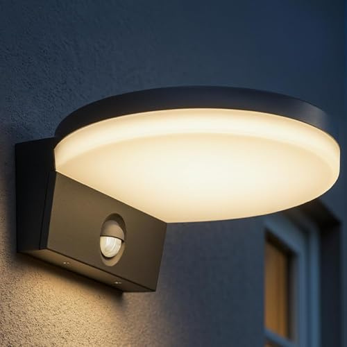 Miratic Applique da Esterno con Sensore di Movimento PIR 4000K LED Bianco Neutro 15W 1300lm Lampada da Esterno Ideale per Terrazza Balcone Giardino IP65 (grigio)