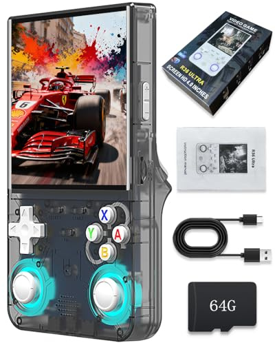 La nuova console di gioco portatile R36 Ultra è dotata di uno schermo IPS da 4 pollici, scheda integrata da 64 GB e 20.000 giochi, supporto per sistemi Linux, Wi-Fi e Bluetooth. (nero, 64G)
