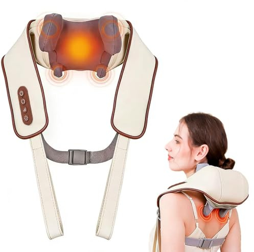 Masajeador de Cuello 6D, Inalámbrico de Hombros y Cuello con Masaje de Amasado Profundo, 2 Niveles de Calor & Funda Lavable, Regalos Originales para Mujer, Hombre, Mamá, Papá