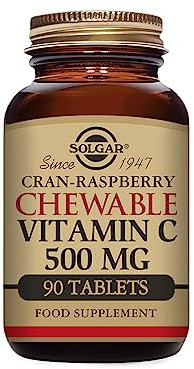 Solgar Vitamina C Masticable 500 mg, Sabor Natural de Frambuesa - 90 Tabletas