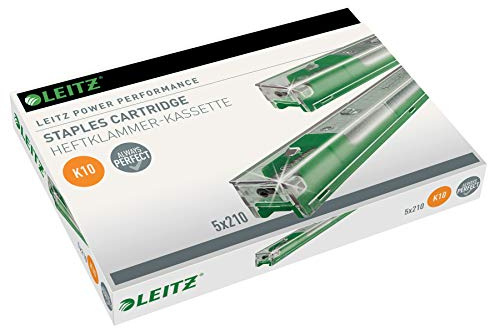 Leitz Power Performance Heavy-Duty Heftklammerkassetten K10, Verzinkt, Box mit 5 Kassetten, 5 x 210 Heftklammern, 55930000