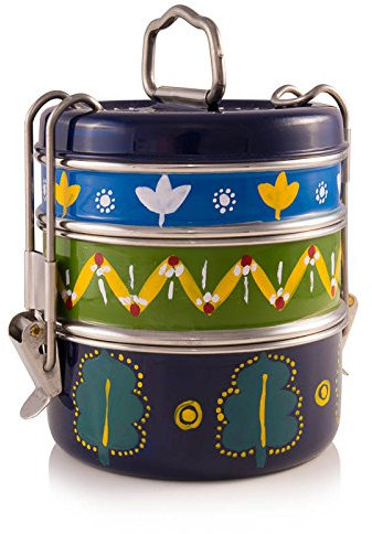 Indian-Tiffin Tiffin indien à 3 niveaux Motif Madhubani Peint à la main