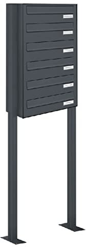 AL Briefkastensysteme 6er Durchwurfbriefkasten, 6 Fach Briefkasten DIN A4, wetterfeste Standbriefkastenanlage in Antrazitgrau mit sechs Fächern