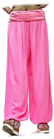 Glamexx24 Damen XXL Leichte Pumphose Haremshose Freizeithose Sommerhose Hose mit vielen Muster, Neon Pink, M/L