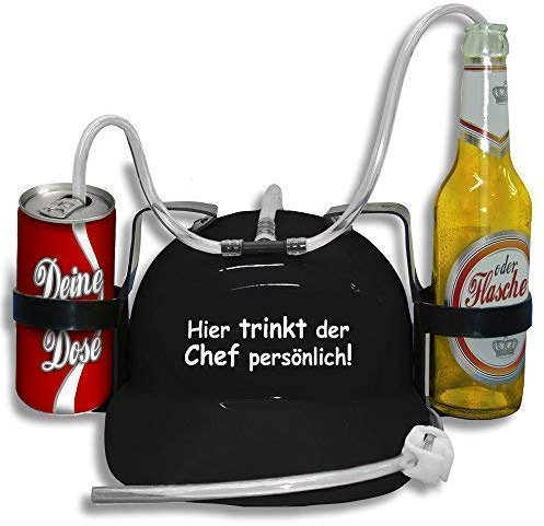 Trinkhelm Spaßhelm mit Print - Hier trinkt der Chef persönlich - 51660 Farbe schwarz