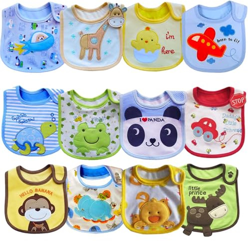 SLOSH 12 Bébé Bavoirs Imperméable Coton Bavoirs Bandana Bavette pour Bébé Garçon 0 à 36 mois (12pcs Unisexe)