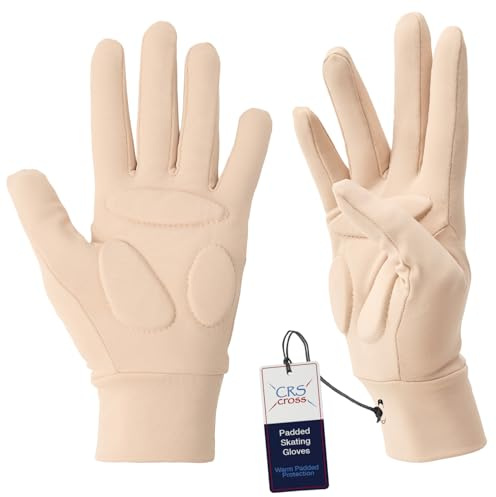 CRS Cross Padded Ice Skating Gloves. Warm Padded Protection for Figure Skating Testing, Practice, Dance Competitions, Roller Skaters and Cheerleading. (Tan, Ladies Small/Medium)