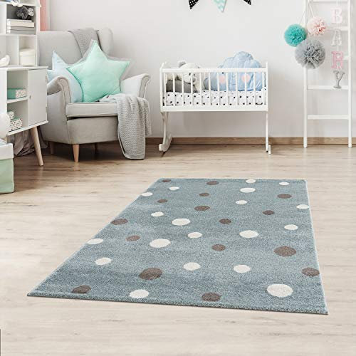 Jimri Alfombra Infantil Polka para habitación Infantil Alfombra de Lunares para bebé, habitación Juvenil, Arco Iris- Menta, 80 x 150 cm