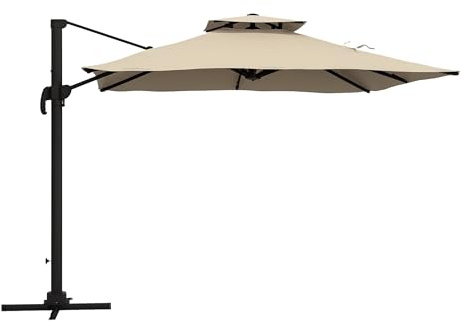 Outsunny Sombrilla de Terraza Exterior 300x300 cm de Aluminio Caqui