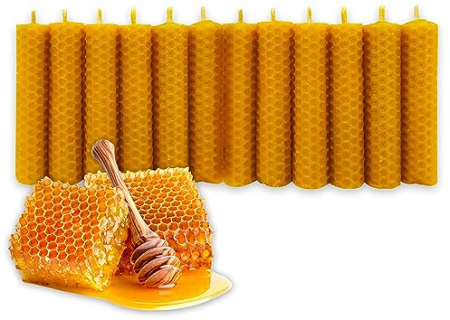 LAMARE 12 Velas de Miel de Abeja Natural 100% Cera de Abeja Hechas a Mano Sin Parafina - Ritual Mágico Buena Suerte 11/22 - Velas Decorativas - Perfectas para regalo (10 cm x 2 cm)