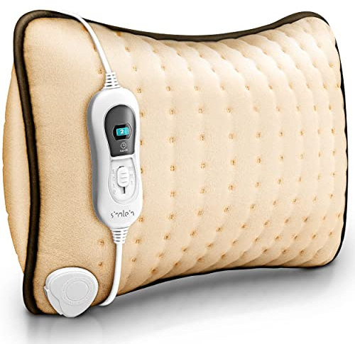 sinnlein Almohadilla Eléctrico con Relleno 100 W | Cojín Térmica Espalda, Hombros y Cuello | Almohada Eléctrica con 3 Niveles de Temperatura y Apagado Automático (Beige)