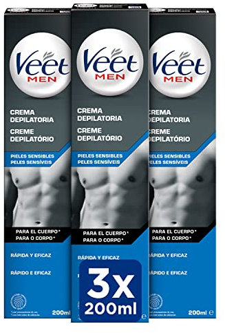 Veet Men Haarentfernungscreme für den Rücken, Arme und Beine, für empfindliche Haut, 3 x 200 ml