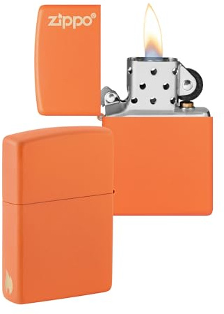 Zippo Briquet Tempête - Design Logo & Flamme - Orange Mat - Rechargeable - Réutilisable - Design Coupe-Vent - Coffret Cadeau Fabriqué aux États-Unis - Exclusivité Amazon