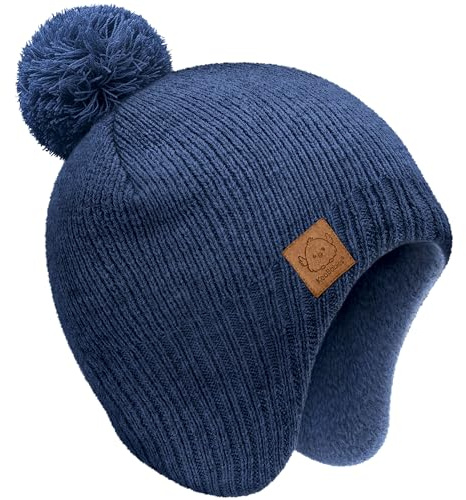 Baby Beanie Winter Hat 6-36 Months - Cute Pom Winter Baby Hats with Earflaps, Soft & Stretchy Knit Toddler Beanies for Infant, Newborn 6-36 Months Boys, Girls, Cozy, Warm Fall Essentials (Navy, M)