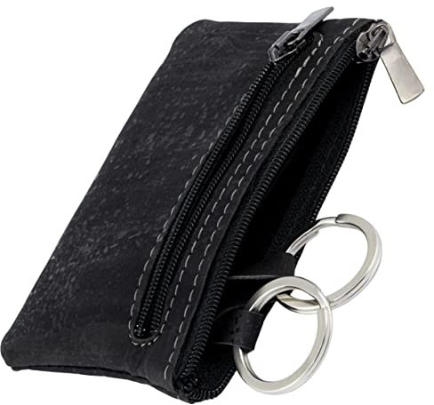 Simaru Schlüsseletui 2 Ringe Made in EU, Praktische Schlüsseltasche aus Kork mit 2 Reißverschlüssen Vegan & wasserabweisend (Schwarz)