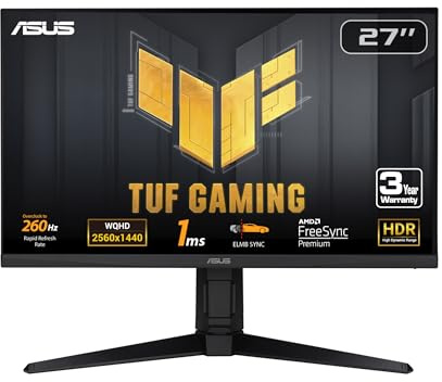 ASUS 27-inch 1440P 260Hz 1ms G-SYNC Gaming Monitor with Extreme Low Motion Blur