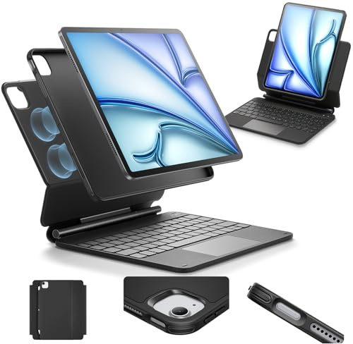 ESR for iPad Air 11 Inch Case with Keyboard M4/M3/M2 (2026/2025/2024) & iPad Pro 11/Air 5th/4th Gen Keyboard, Easy-Set Magnetic Stand, Portrait/Raised Modes, with Removable Protective Case, Black